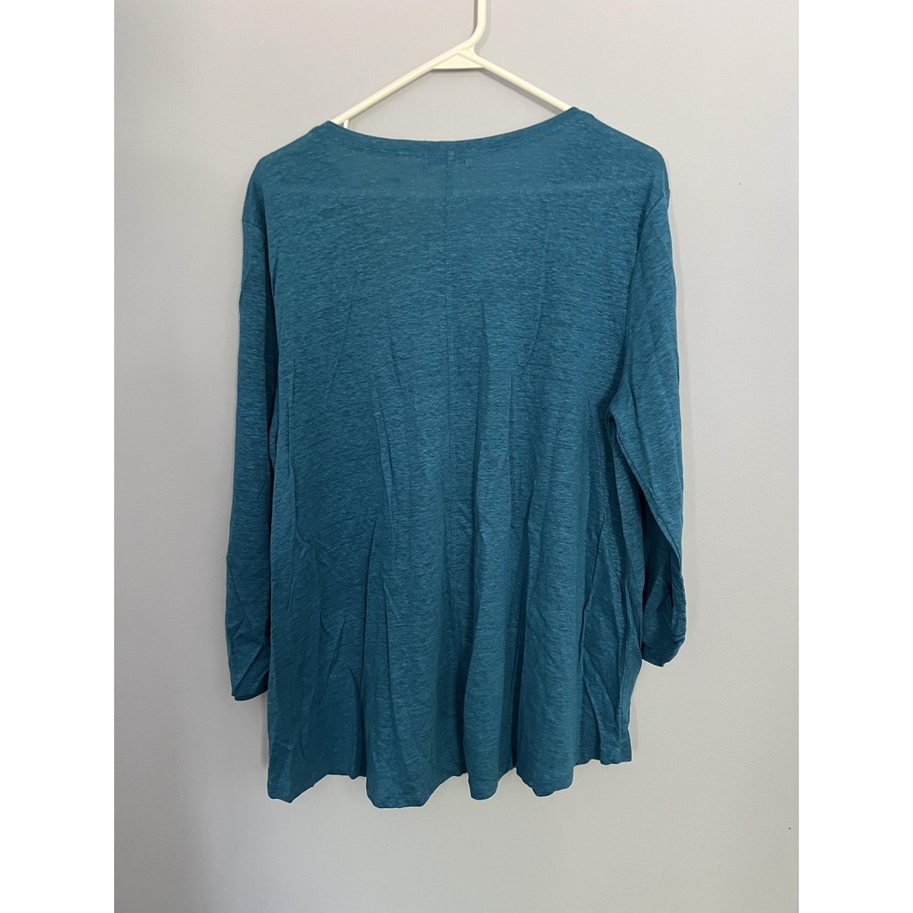 Habitat Shirt Womens Large Teal Linen V Neck 3/4 Sleeve Tunic Top Style 293436 - Picture 2 of 11